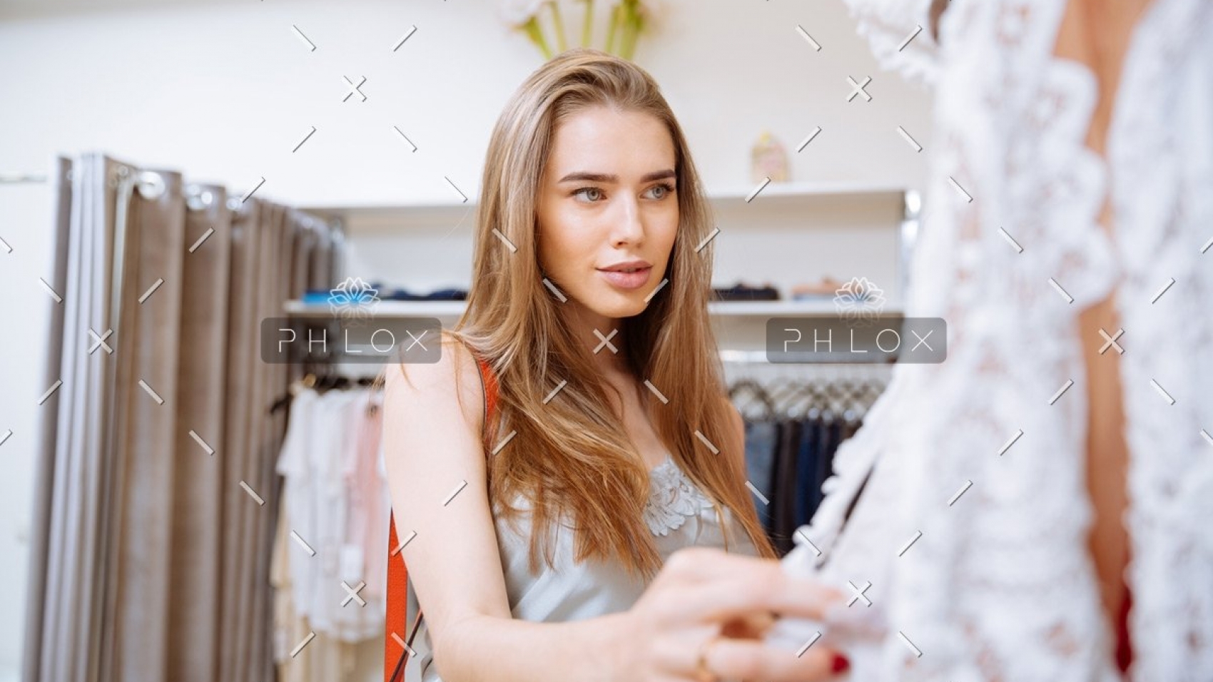 woman doing shopping and choosing clothes in PDEP6XU