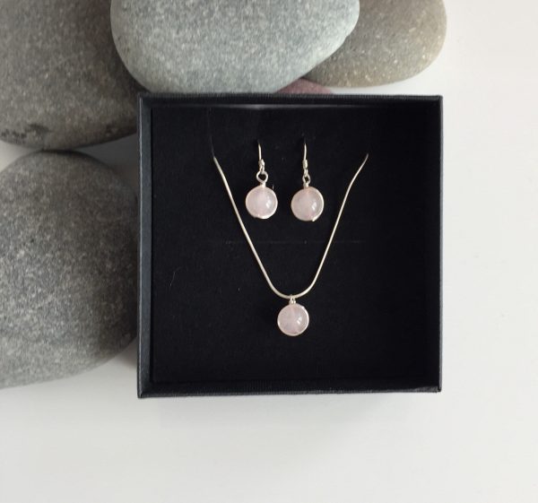 rose quartz necklace and earring set 5e459596