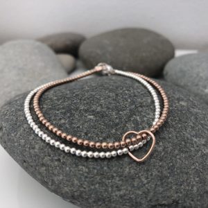 sterling silver and rose gold heart bracelet 5e457019