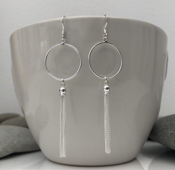 sterling silver circle and tassel dangle earrings 5e45bdbd