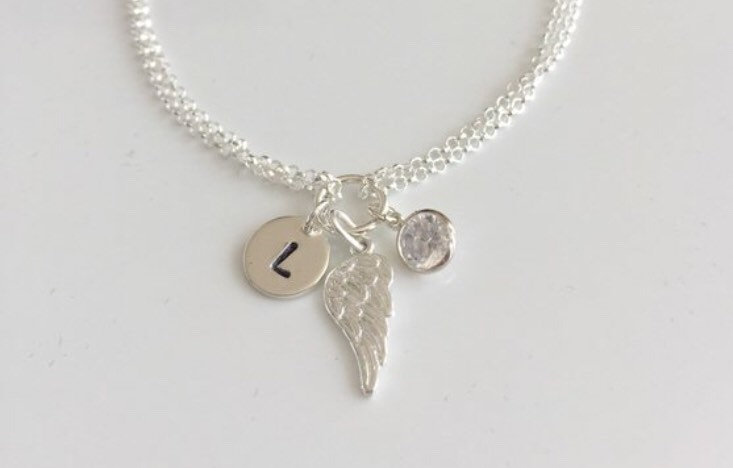 sterling silver personalised angel wing bracelet 5e457057