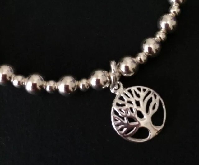 sterling silver tree of life beaded stretch bracelet 5e45a59c