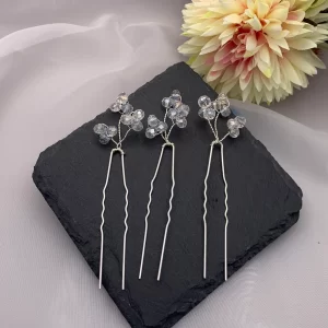 set of 3 crystal hairpins