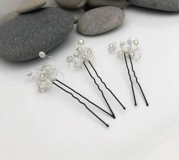 set of 3 crystal pearl hairpins